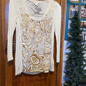 Meadow Rue Elegant Cream and Gold Blouse